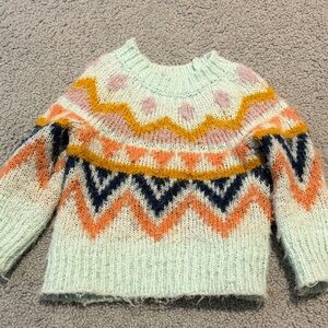 Cat & Jack Mint Crewneck Sweater with Peach, Yellow, Navy Pattern